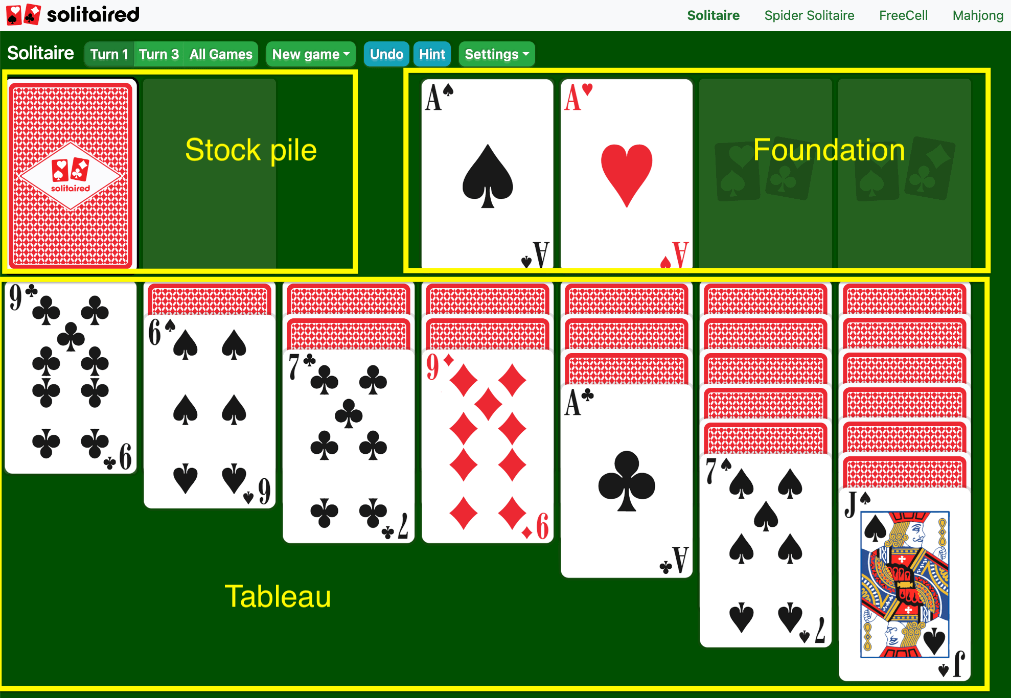 Solitaire - Çevrimiçi ve %100 Ücretsiz Oyna